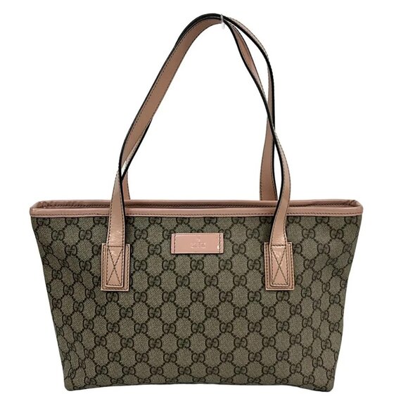 GUCCI GG Plus/GG Supreme 211138 Light Pink Beige Dark Brown PVC Patent Leather